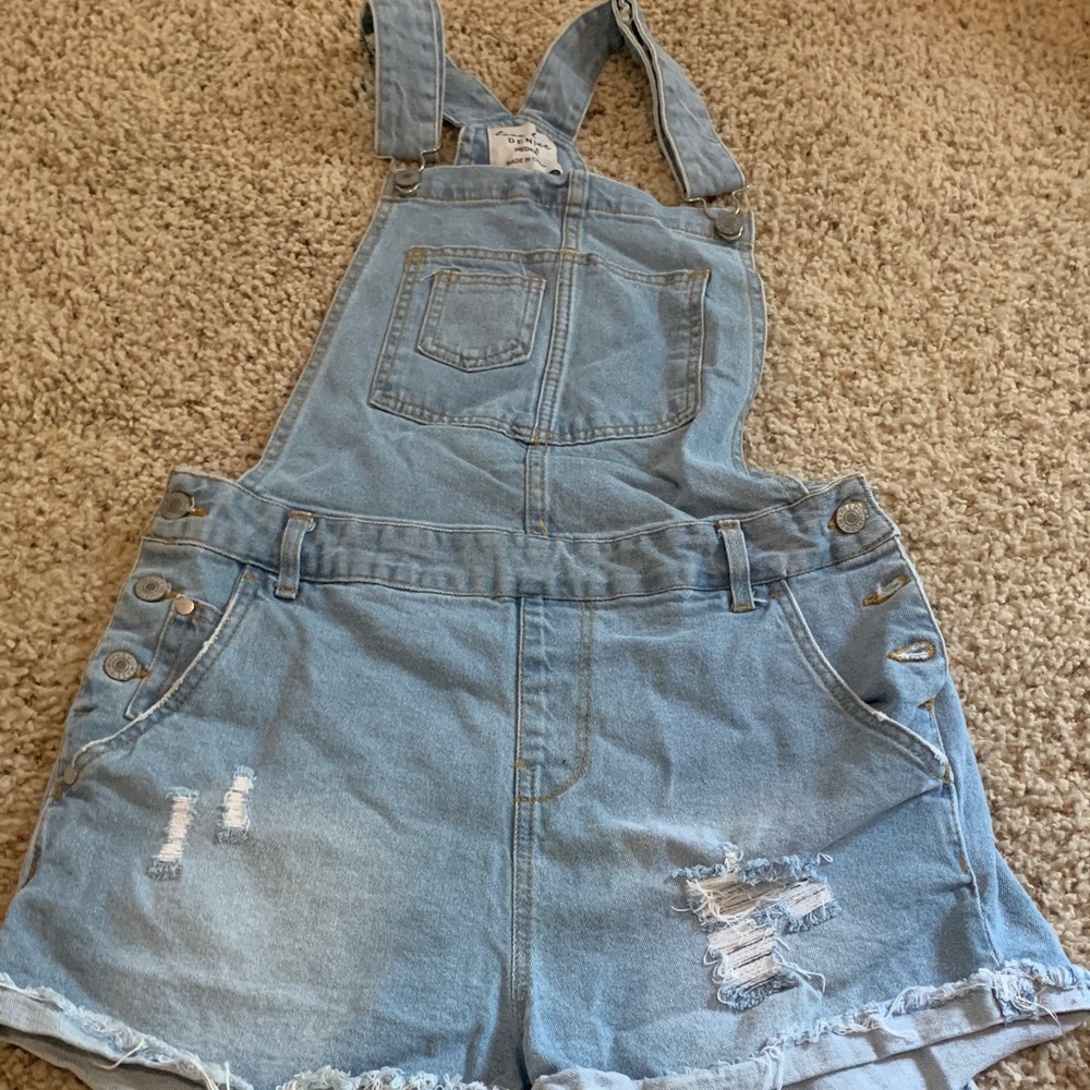 Light Wash Denim Overall Shorts cut offs
